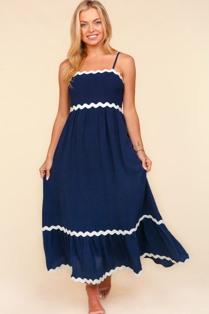 Ric Rac Square Neck Fit and Flare Maxi Dress