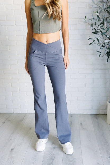 Building Habits Twill Flared Crossover Waist Pant in TitaniumBuild strong style with our Twill Flared Crossover Waist Pant in Titanium. The medium stretch fabric molds to your curves while the unique V-waistline, functional frAve ShopsLavender Life BoutiqueBuilding Habits Twill Flared Crossover Waist PantBottoms