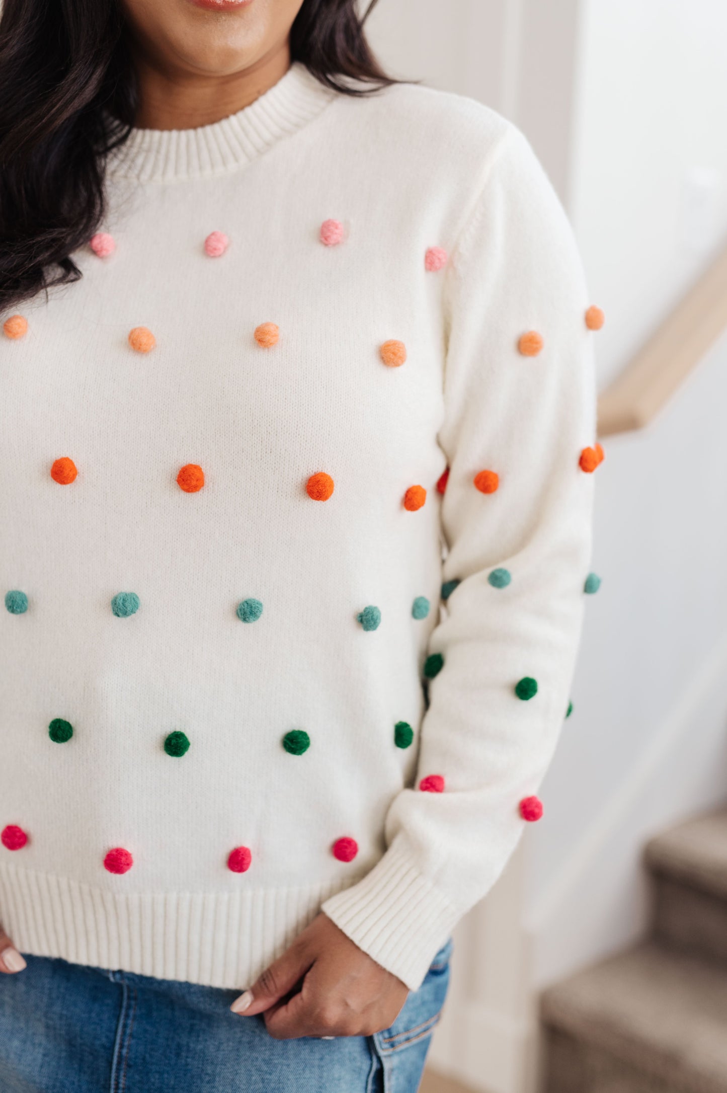 Candy Buttons Pom Detail Sweater