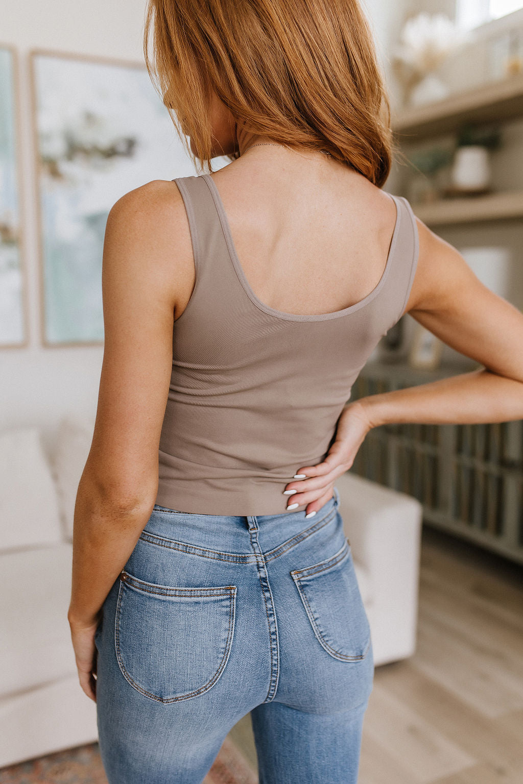 Carefree Seamless Reversible Tank in Light Mocha