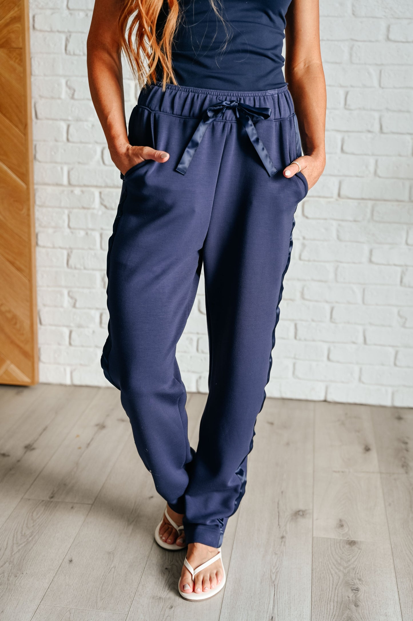 Lysa Satin Stripe Lounge Pants in Smoky Navy - Lavender Life Boutique - Athleisure - Ave Shops - #tag1# - #tag2# - #tag3# - #tag4#