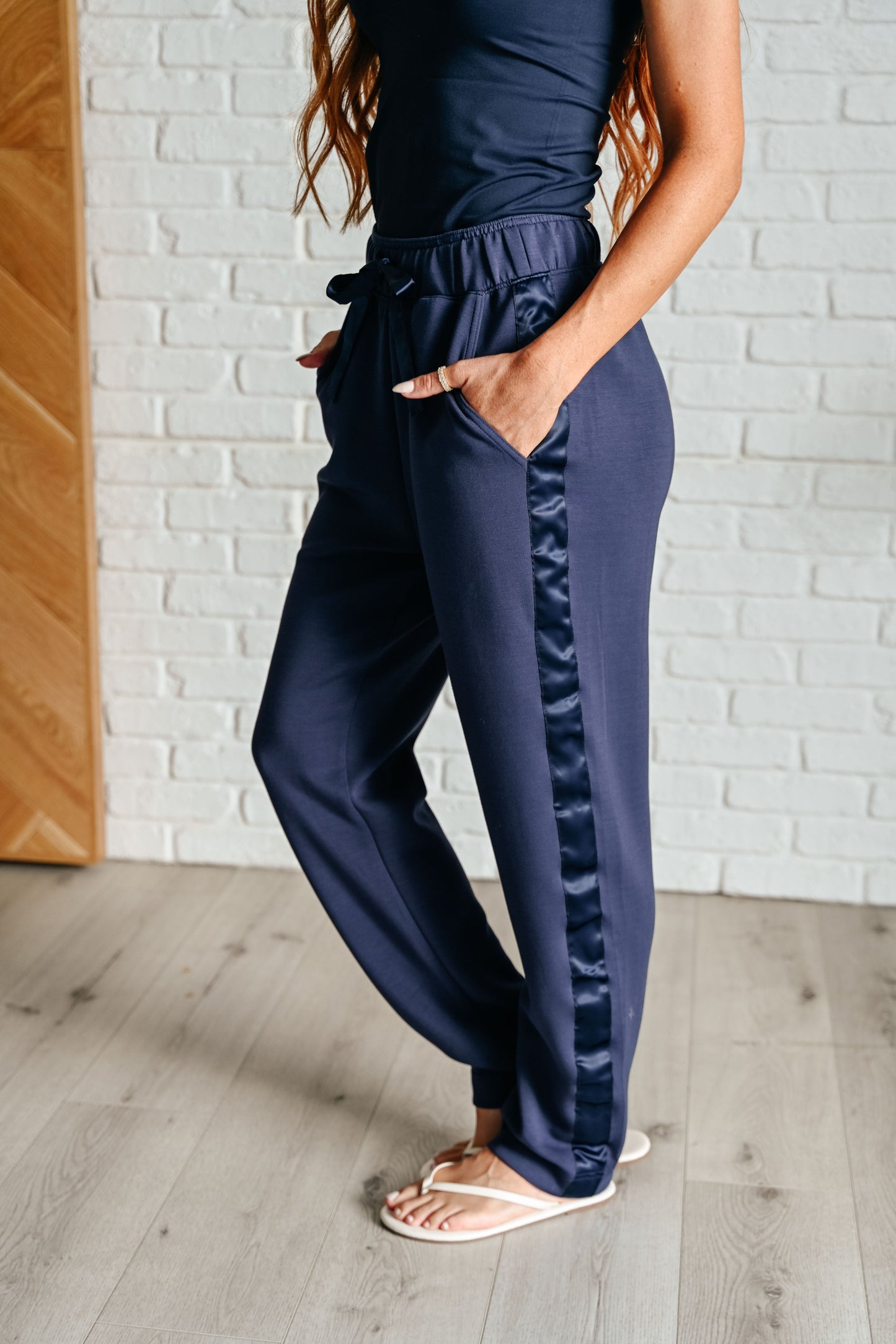 Lysa Satin Stripe Lounge Pants in Smoky Navy - Lavender Life Boutique -  -  - #tag1# - #tag2# - #tag3# - #tag4#