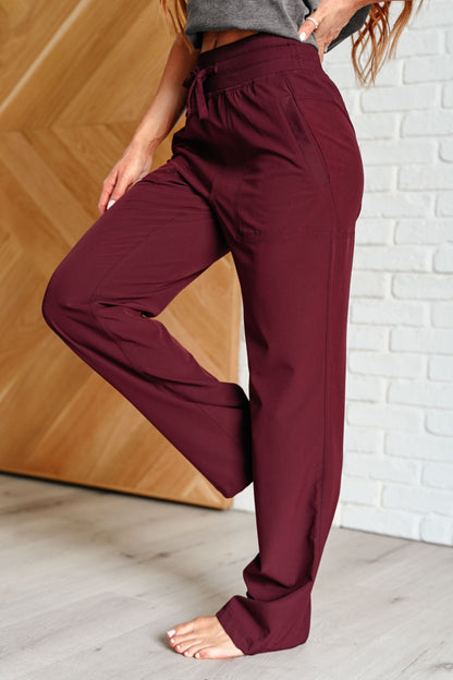 Runner's High Drawstring Joggers in Red Merlot - Lavender Life Boutique -  -  - #tag1# - #tag2# - #tag3# - #tag4#