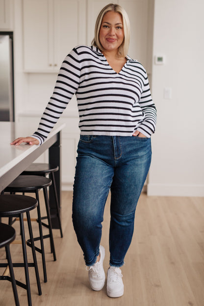 Self Improvement V-Neck Striped Sweater