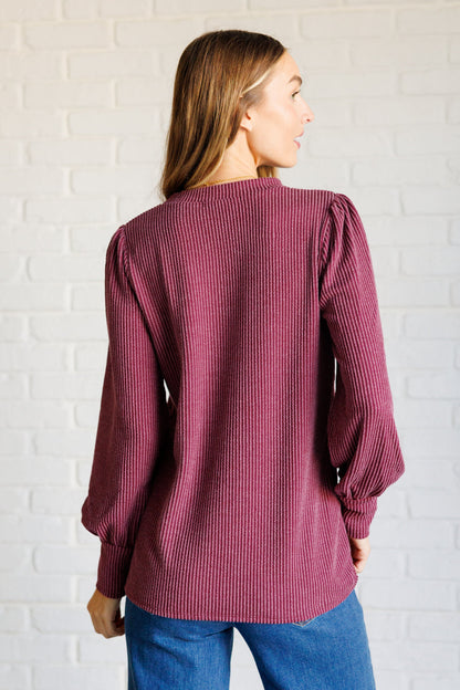 When the Sun Goes Down Mineral Wash Ribbed Knit Top in Wine