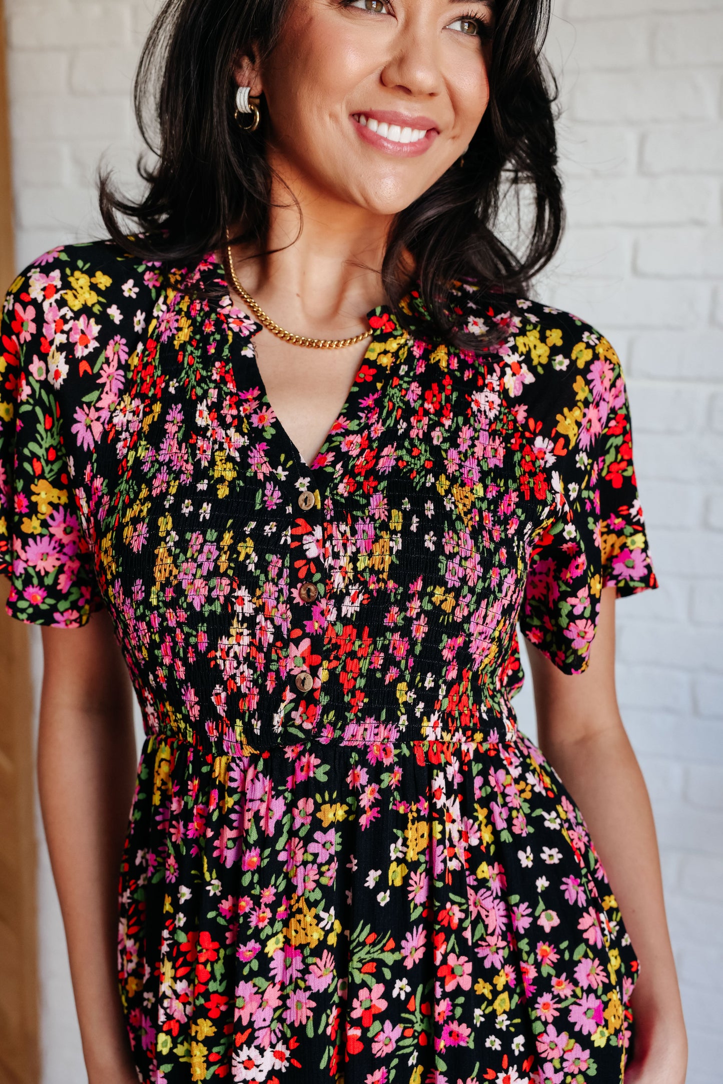 Wildflower and Barley V-Neck Button Up Dress