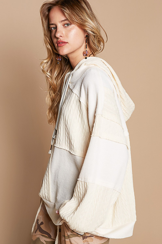 Balloon Sleeve Cut Sew Sweater Knit Top in Cream